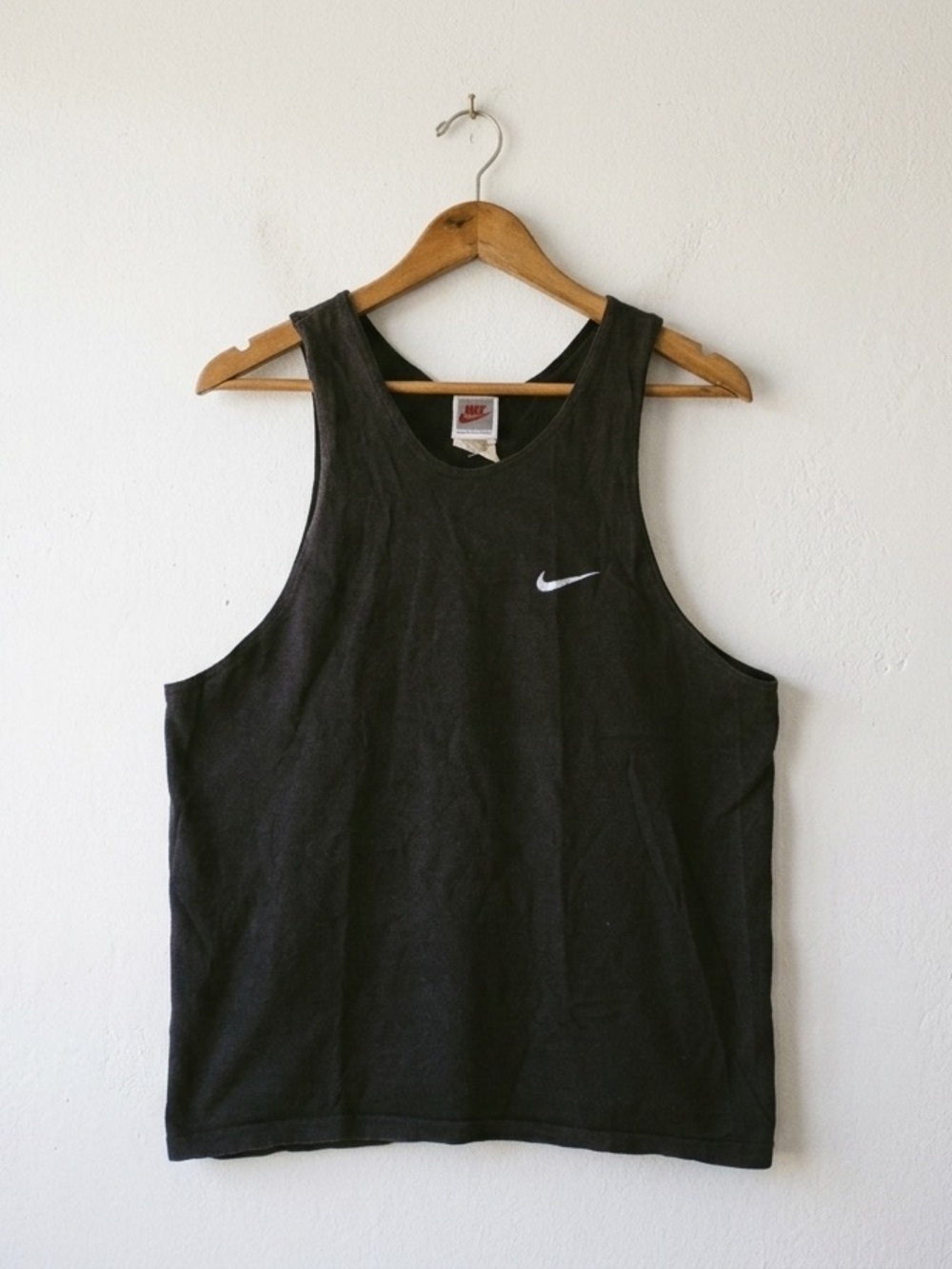 Vintage Nike Tank Top Mens Large Black Faded Single Stitch 90s USA Logo Swoosh